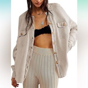 Women's Oversized Waffle Knit Shacket - Cream